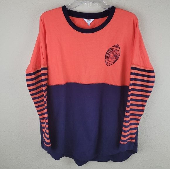 Crown Ivy Shirt Women M OrangeNavy Game Day Long‎ Sleeve French Terry Tee - Picture 11 of 13